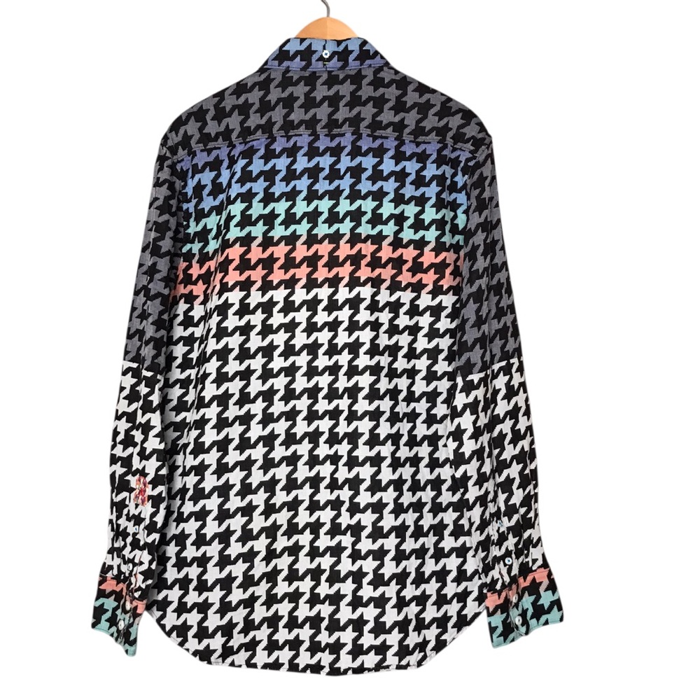 Robert Graham Multicolour Houndstooth Button Front Shirt Long Sleeve Men's Large - Picture 9 of 15